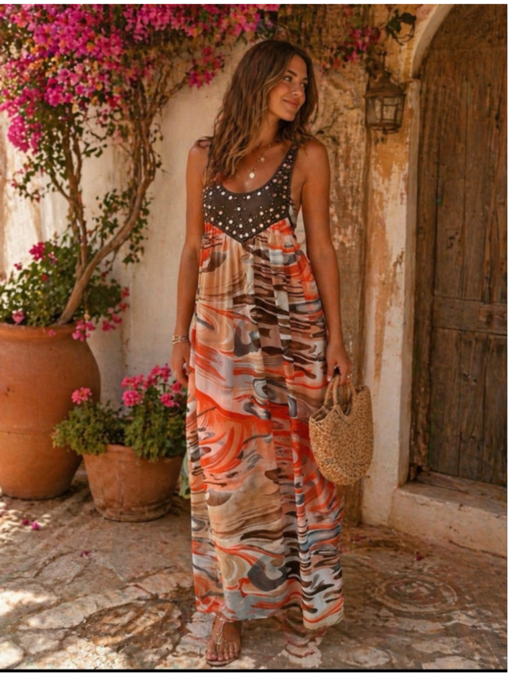 Women's Erica Brooke Collection Plus 14 Orange Brown Maxi Dress
